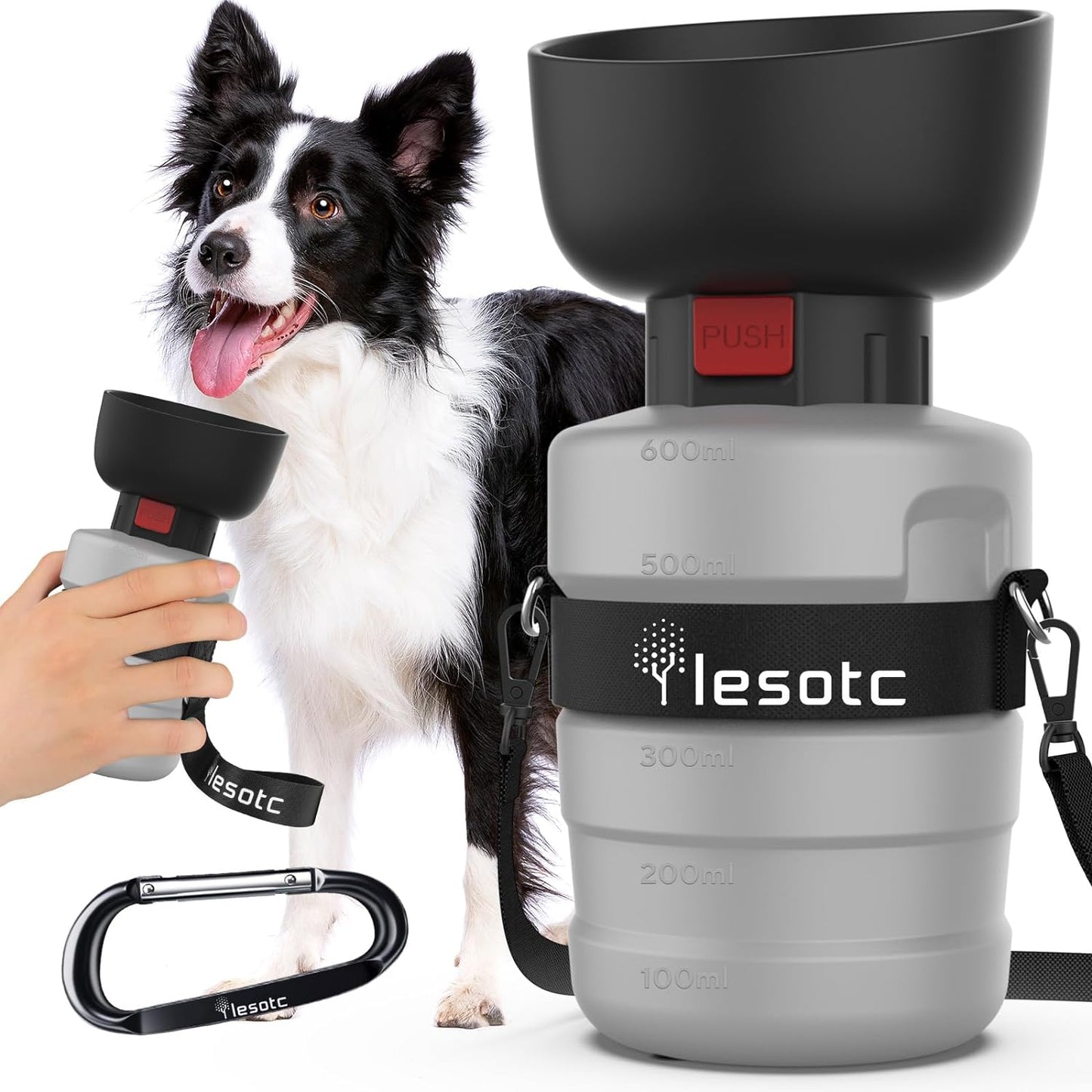 Dog Water Bottle, Portable Water Dispenser with Bowl, Leak Proof Pet Travel Squeeze Bottle, Puppy Essentials Dog Stuff Accessories for Outdoor Walking, Hiking, Camping