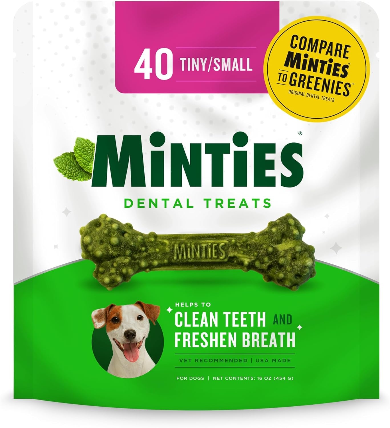 Dental Chews for Dogs, 20 Count, Vet-Recommended Mint-Flavored Treats for Medium Dogs 25-50 Lbs, Dental Bones Clean Teeth, Fight Bad Breath, and Removes Plaque and Tartar