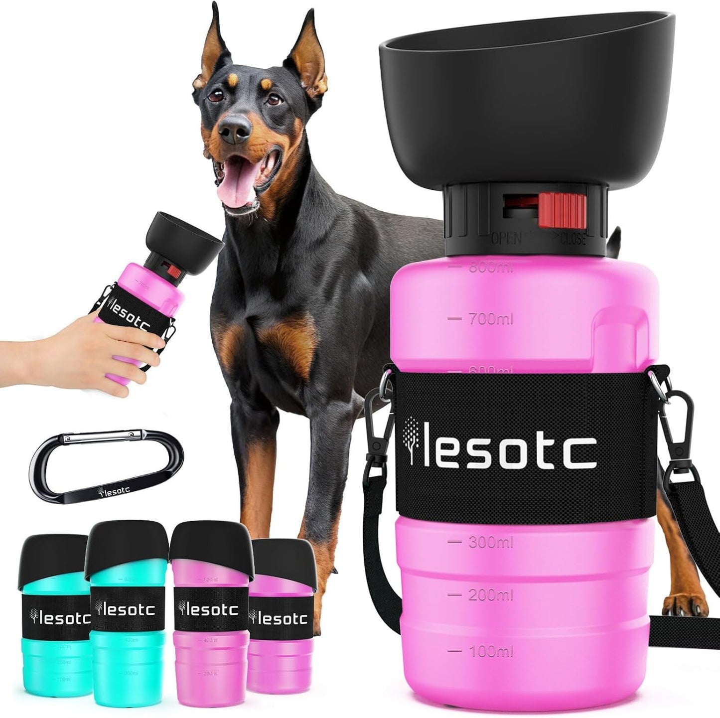 Dog Water Bottle, Portable Water Dispenser with Bowl, Leak Proof Pet Travel Squeeze Bottle, Puppy Essentials Dog Stuff Accessories for Outdoor Walking, Hiking, Camping