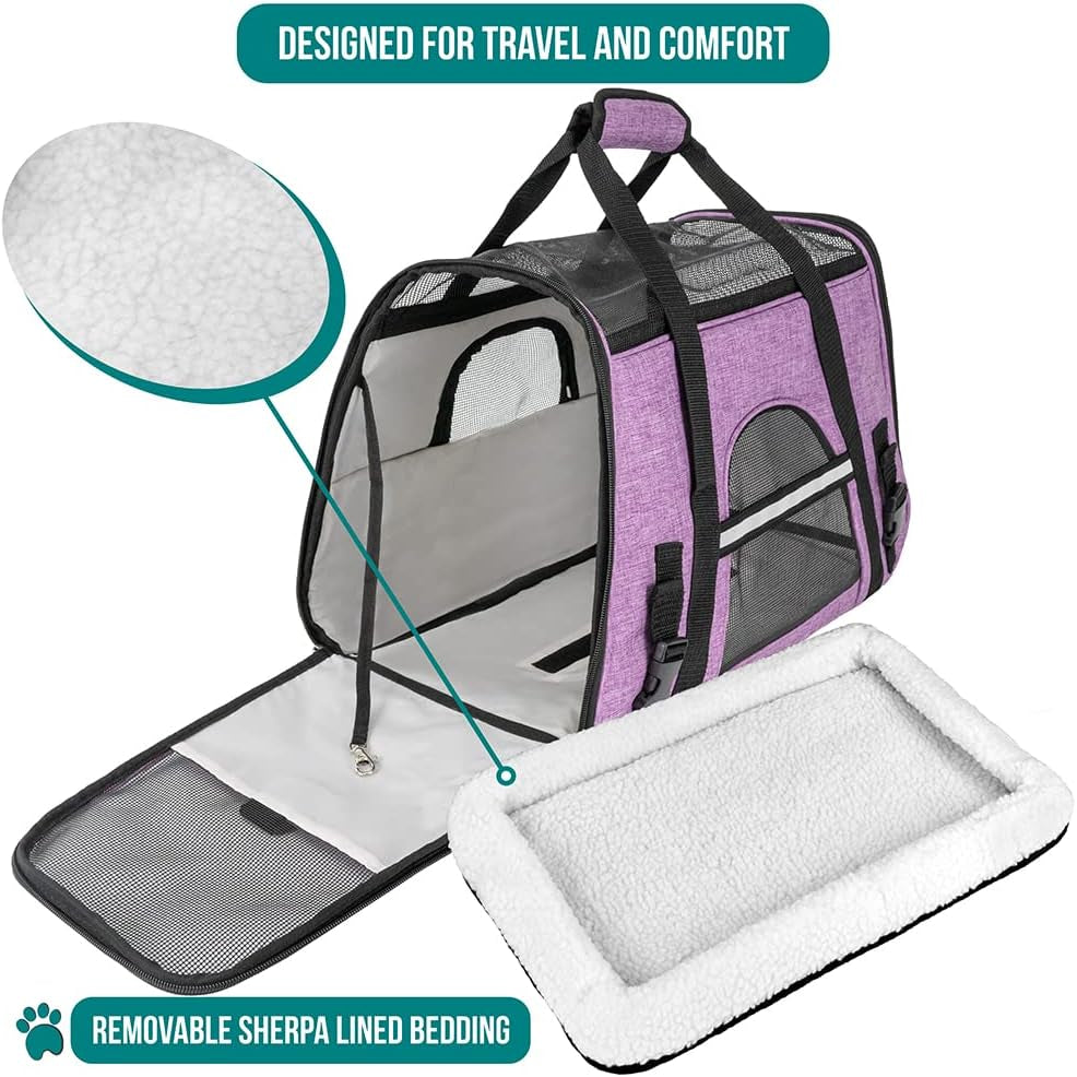 Airline Approved Soft-Sided Pet Carrier - Stylish Heather Purple for Cats & Small Dogs - Perfect Travel Supply for Kittens and Puppies - Ventilated & Comfortable Design