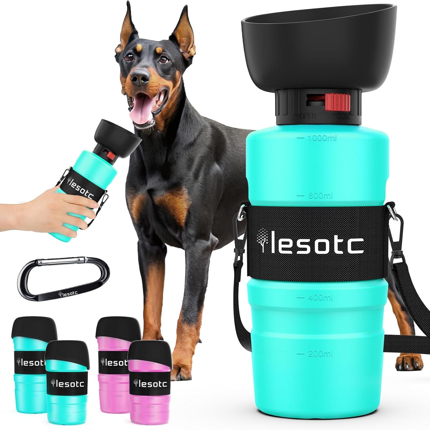Dog Water Bottle, Portable Water Dispenser with Bowl, Leak Proof Pet Travel Squeeze Bottle, Puppy Essentials Dog Stuff Accessories for Outdoor Walking, Hiking, Camping