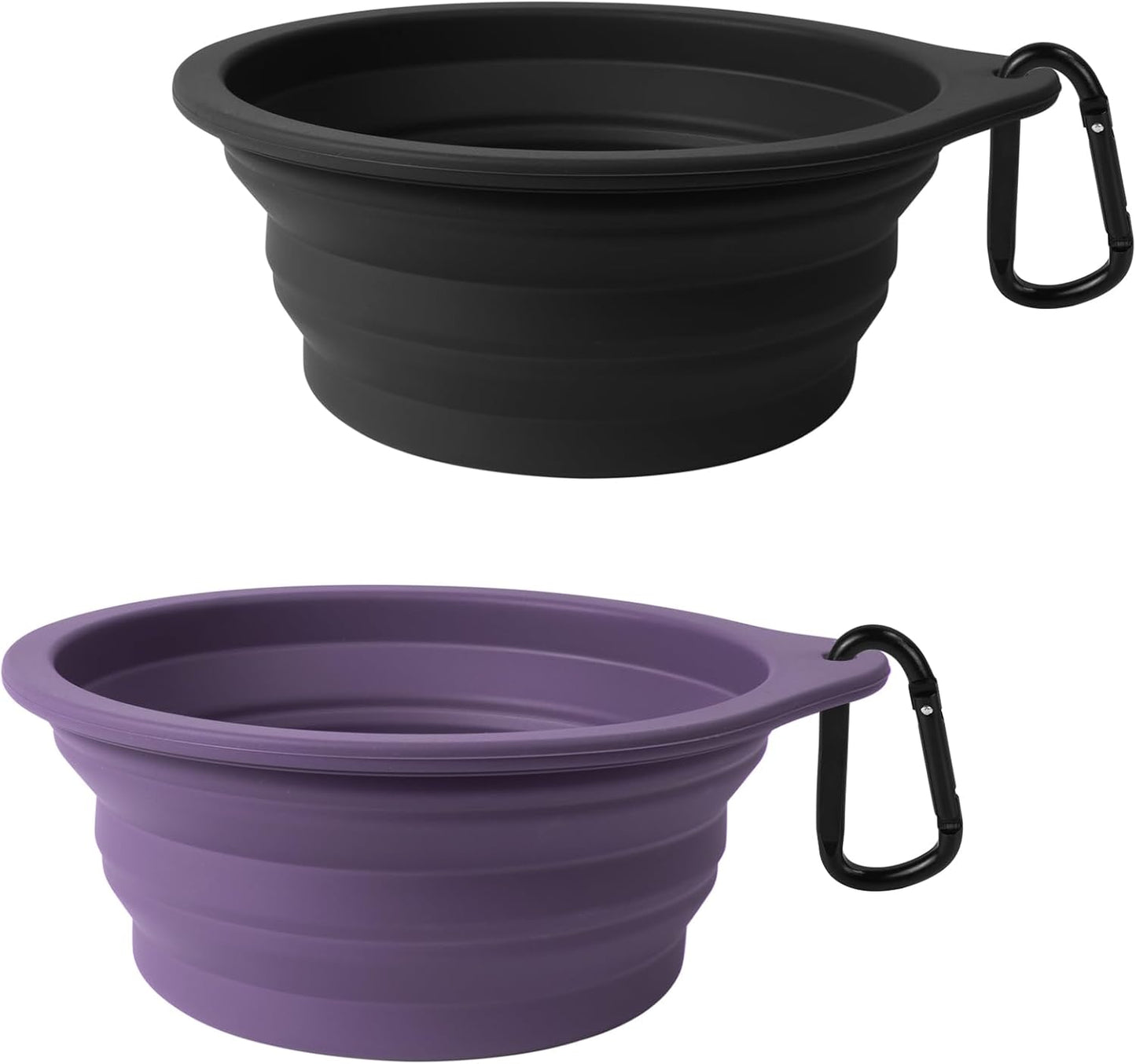 2-Pack Silicone Collapsible Dog Bowls, BPA Free Dishwasher Safe, Portable Foldable Expandable Travel Bowl, Food Water Feeding Cup Dish for Dogs Cats with 2 Carabiners (Army Green, Blue)