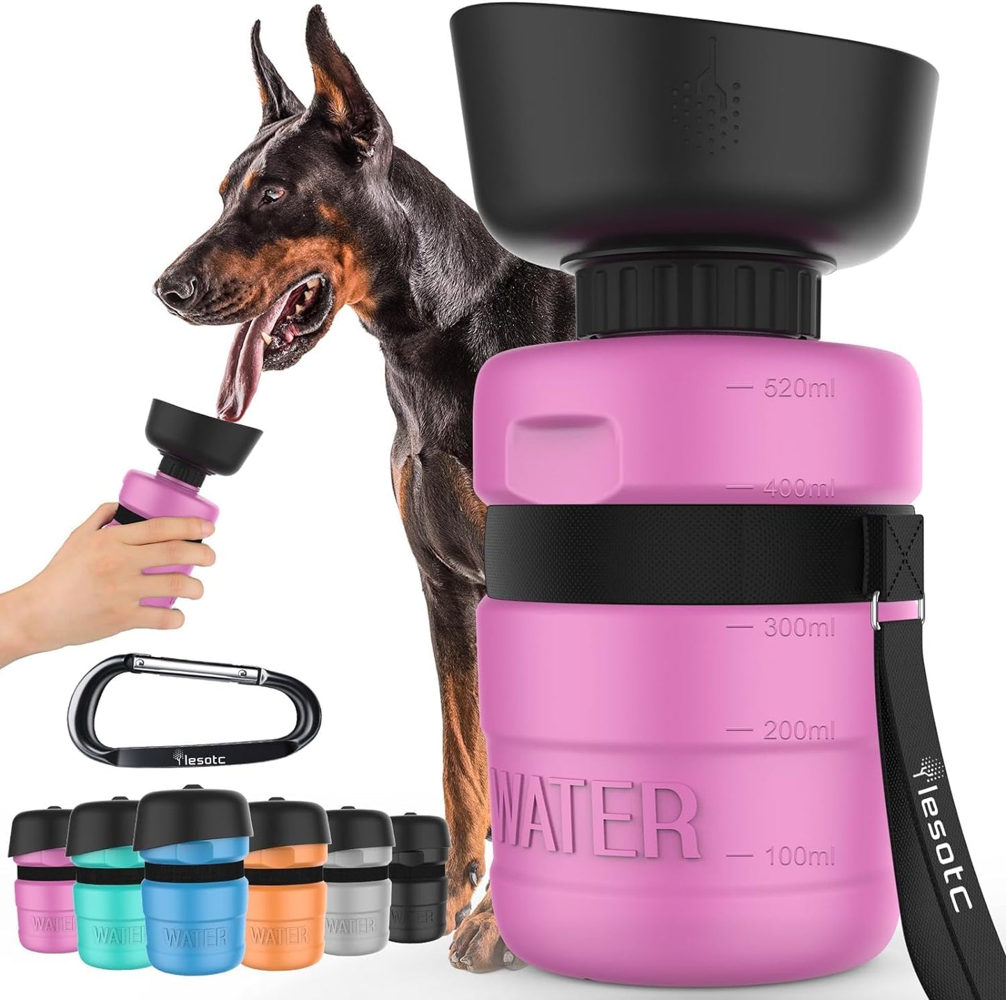 Dog Water Bottle, Portable Water Dispenser with Bowl, Leak Proof Pet Travel Squeeze Bottle, Puppy Essentials Dog Stuff Accessories for Outdoor Walking, Hiking, Camping