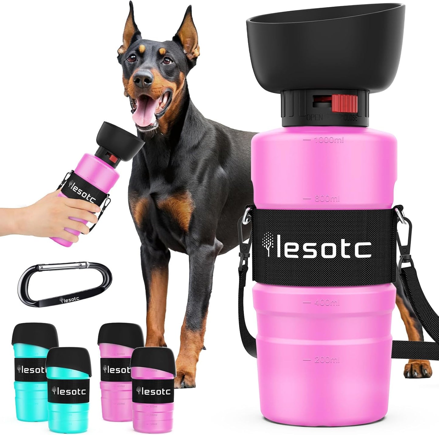 Dog Water Bottle, Portable Water Dispenser with Bowl, Leak Proof Pet Travel Squeeze Bottle, Puppy Essentials Dog Stuff Accessories for Outdoor Walking, Hiking, Camping