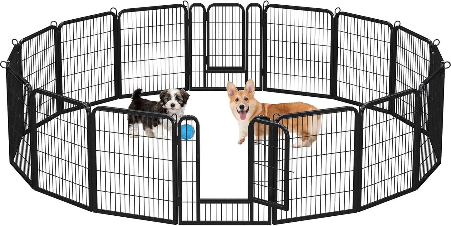 Dog Playpen Outdoor, 24 Inch 16 Panels Dog Pen Indoor Heavy Duty Puppy Exercise Pen Metal Pet Fence for RV Camping/Yard/Garden
