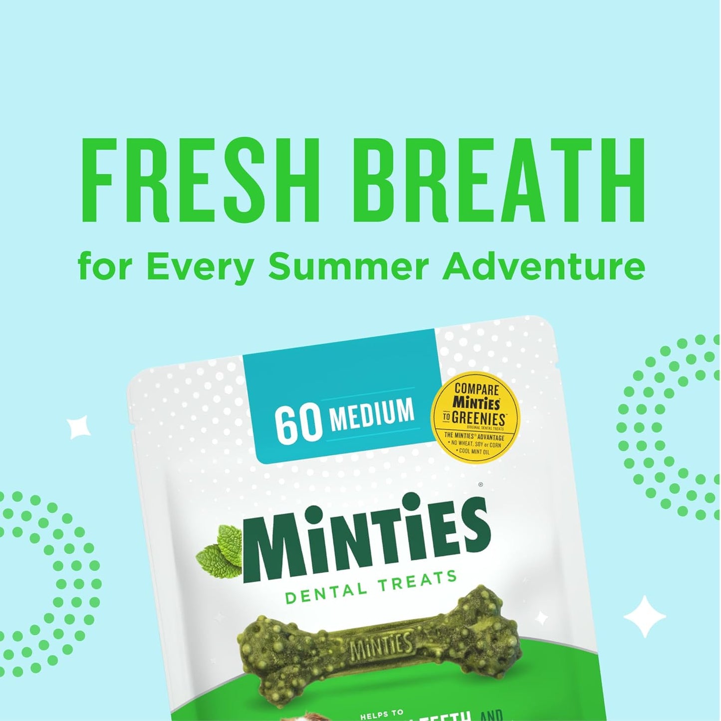 Dental Chews for Dogs, 20 Count, Vet-Recommended Mint-Flavored Treats for Medium Dogs 25-50 Lbs, Dental Bones Clean Teeth, Fight Bad Breath, and Removes Plaque and Tartar