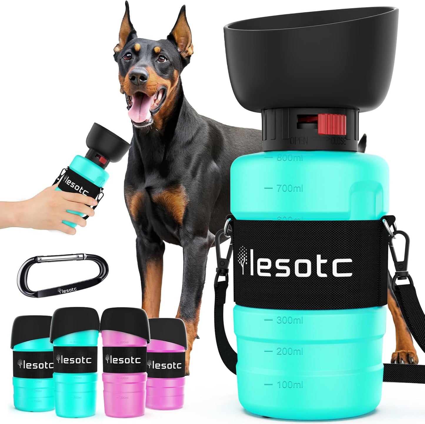 Dog Water Bottle, Portable Water Dispenser with Bowl, Leak Proof Pet Travel Squeeze Bottle, Puppy Essentials Dog Stuff Accessories for Outdoor Walking, Hiking, Camping