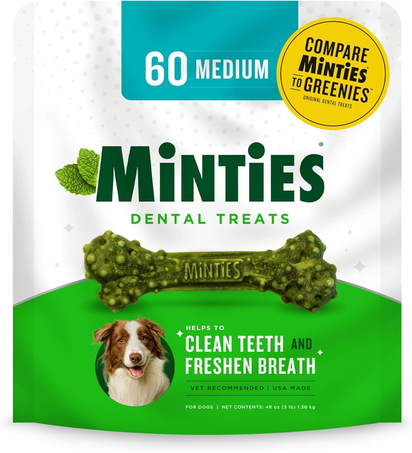 Dental Chews for Dogs, 20 Count, Vet-Recommended Mint-Flavored Treats for Medium Dogs 25-50 Lbs, Dental Bones Clean Teeth, Fight Bad Breath, and Removes Plaque and Tartar