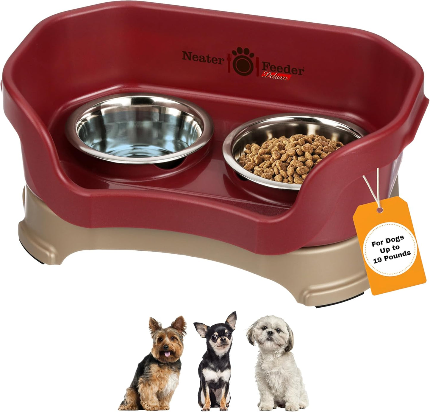 Neater Feeder Deluxe Mess Proof Dog Bowls Elevated for Medium Dogs 19-40 Lbs, Made in USA, No Spill Raised Dog Food Bowl Stand Feeding Station, Food and Water Bowl Set, Grey