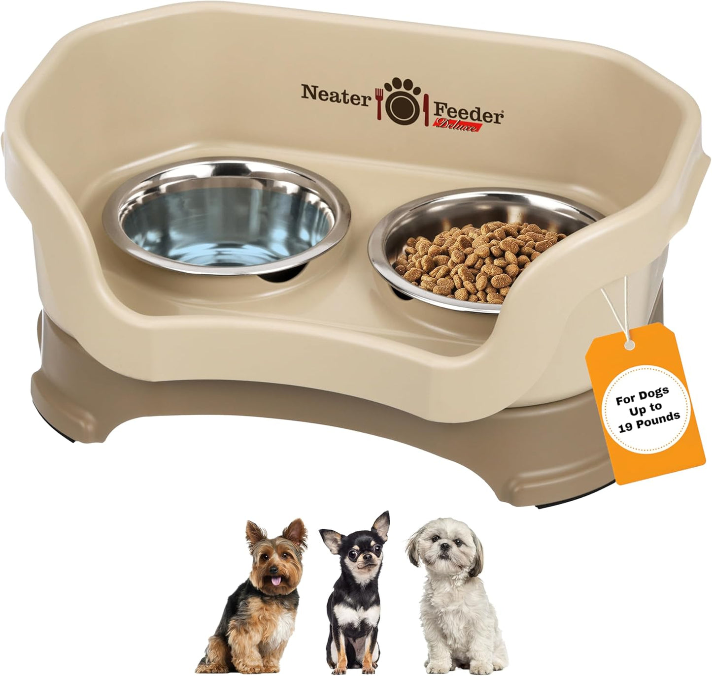 Neater Feeder Deluxe Mess Proof Dog Bowls Elevated for Medium Dogs 19-40 Lbs, Made in USA, No Spill Raised Dog Food Bowl Stand Feeding Station, Food and Water Bowl Set, Grey