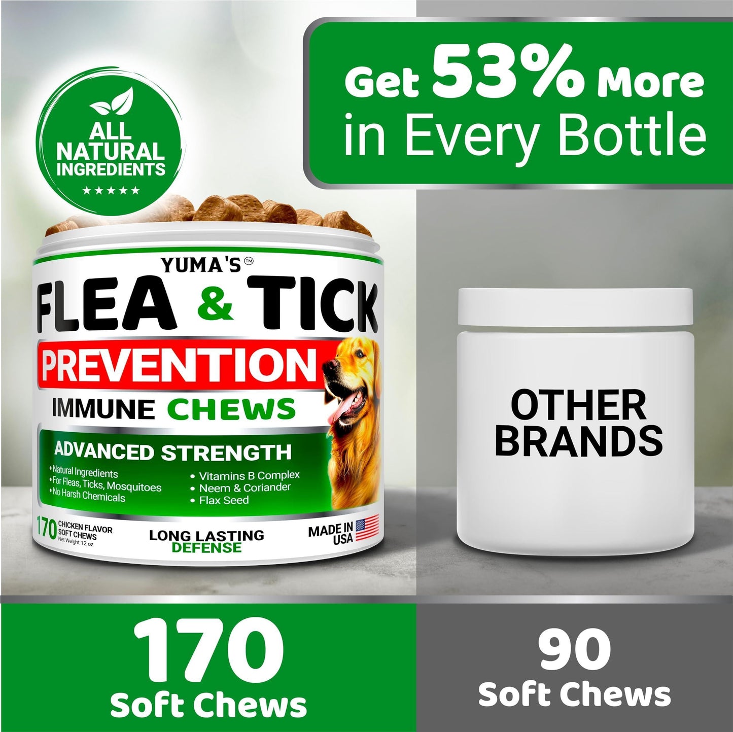 Flea and Tick Prevention for Dogs Chewables 170 Treats Natural Dog Flea and Tick Treatment Chewable Flea and Tick Chews for Dogs Soft Oral Flea Pills for Dogs All Breeds & Ages Made in USA