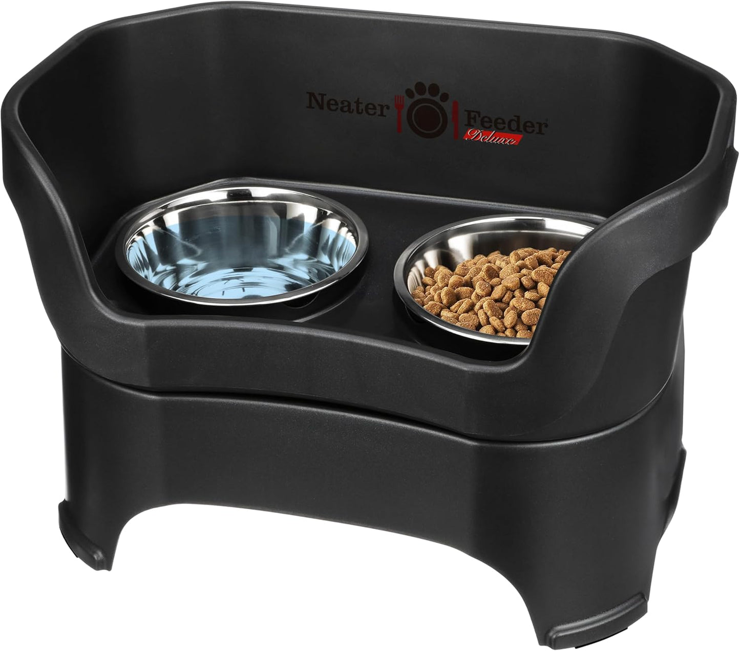 Neater Feeder Deluxe Mess Proof Dog Bowls Elevated for Medium Dogs 19-40 Lbs, Made in USA, No Spill Raised Dog Food Bowl Stand Feeding Station, Food and Water Bowl Set, Grey