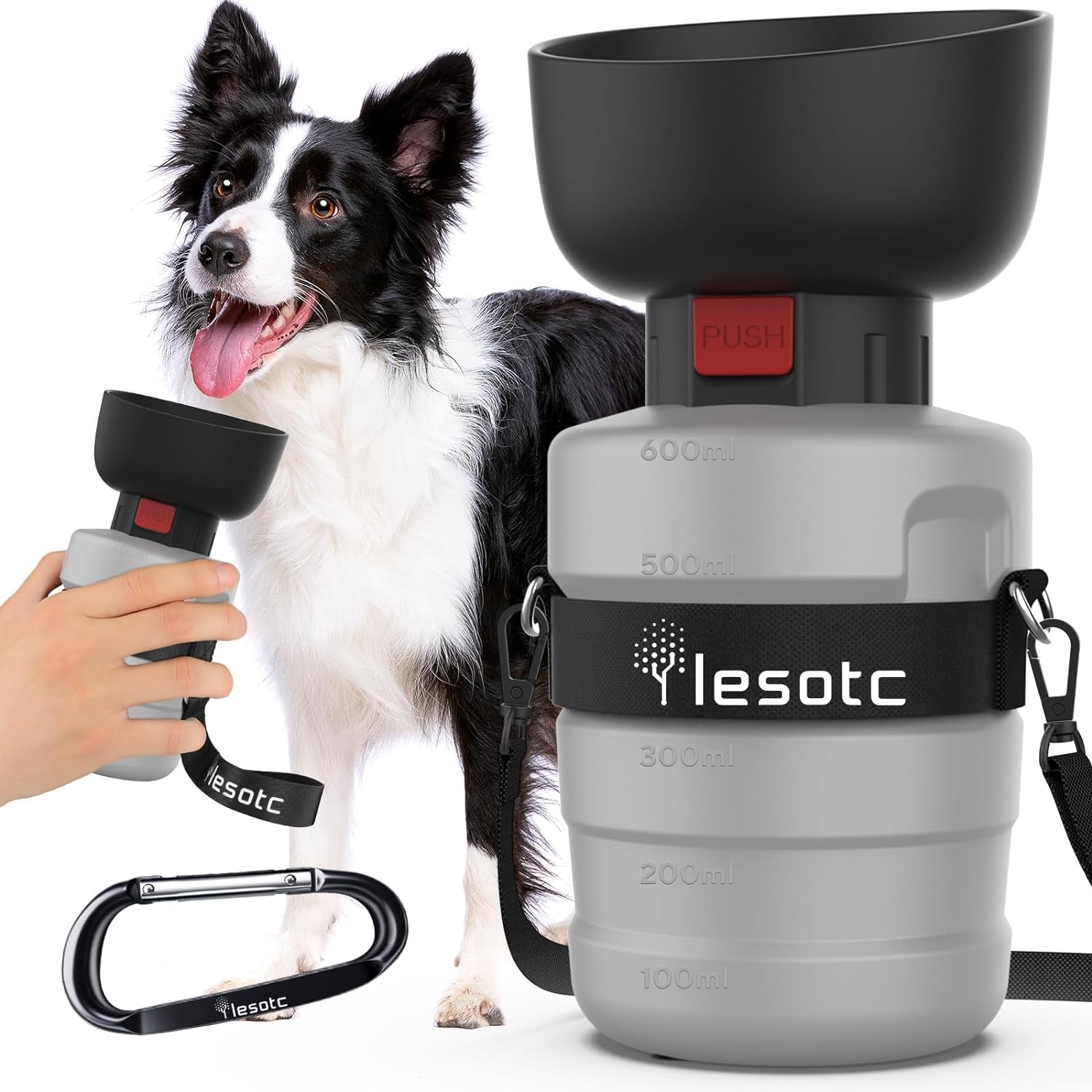Dog Water Bottle, Portable Water Dispenser with Bowl, Leak Proof Pet Travel Squeeze Bottle, Puppy Essentials Dog Stuff Accessories for Outdoor Walking, Hiking, Camping