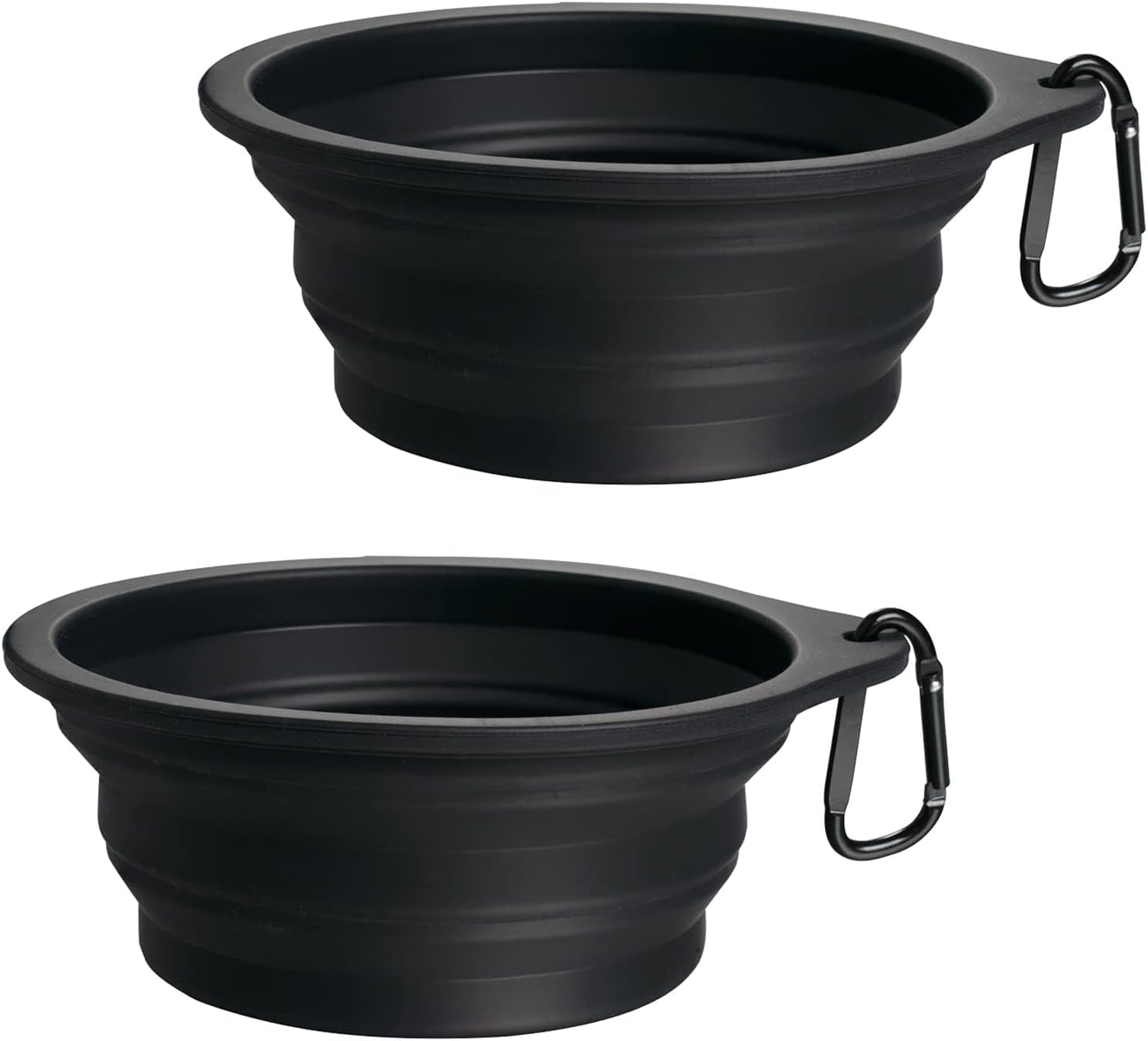 2-Pack Silicone Collapsible Dog Bowls, BPA Free Dishwasher Safe, Portable Foldable Expandable Travel Bowl, Food Water Feeding Cup Dish for Dogs Cats with 2 Carabiners (Army Green, Blue)