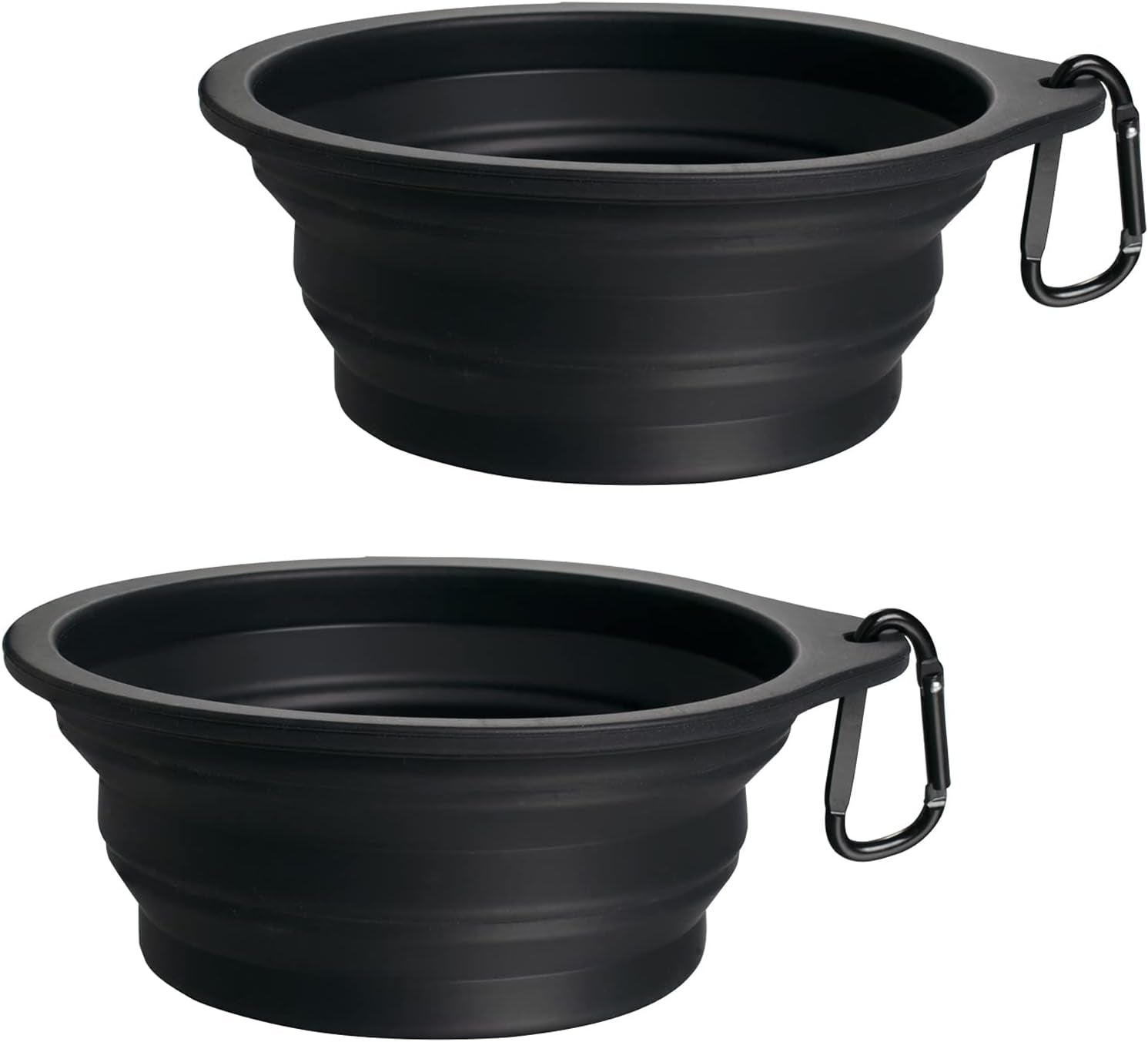 2-Pack Silicone Collapsible Dog Bowls, BPA Free Dishwasher Safe, Portable Foldable Expandable Travel Bowl, Food Water Feeding Cup Dish for Dogs Cats with 2 Carabiners (Army Green, Blue)