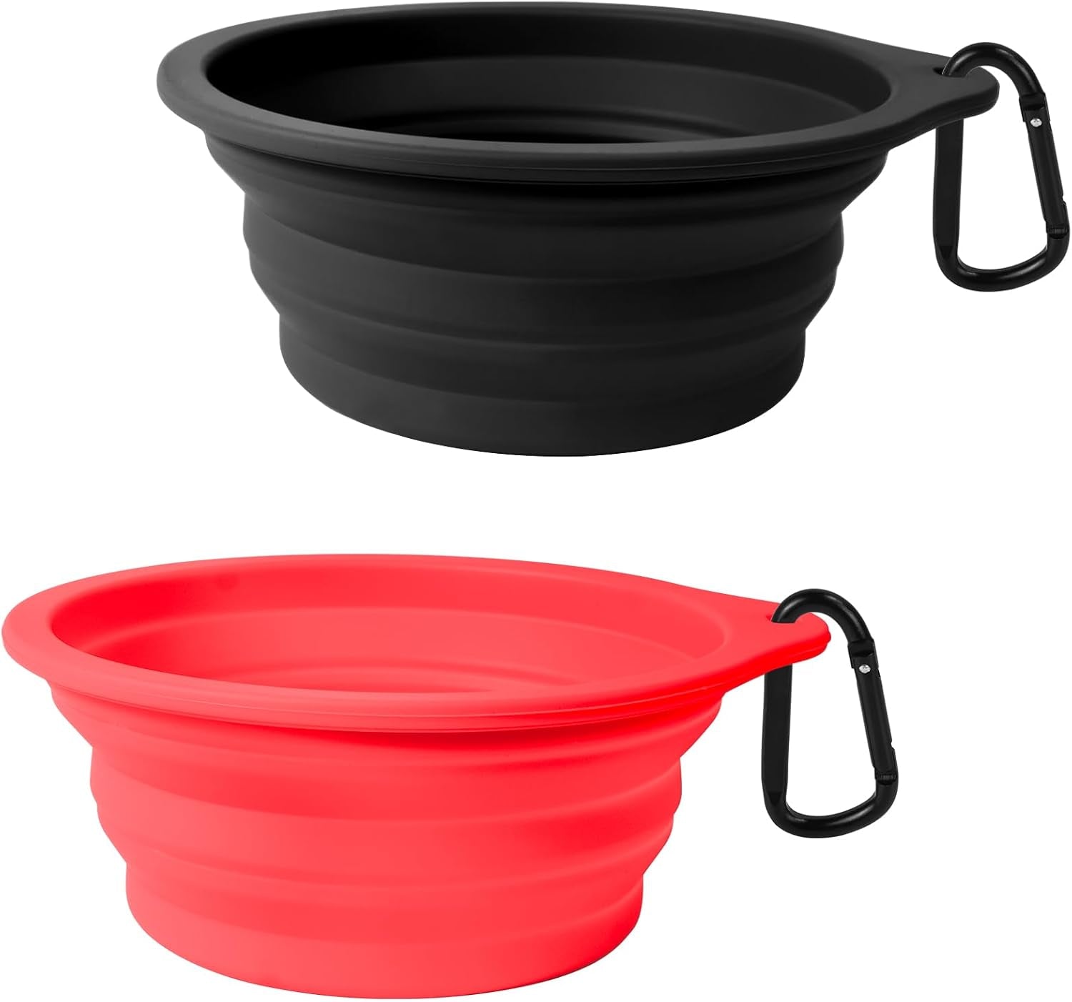 2-Pack Silicone Collapsible Dog Bowls, BPA Free Dishwasher Safe, Portable Foldable Expandable Travel Bowl, Food Water Feeding Cup Dish for Dogs Cats with 2 Carabiners (Army Green, Blue)
