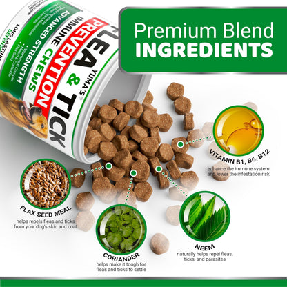 Flea and Tick Prevention for Dogs Chewables 170 Treats Natural Dog Flea and Tick Treatment Chewable Flea and Tick Chews for Dogs Soft Oral Flea Pills for Dogs All Breeds & Ages Made in USA