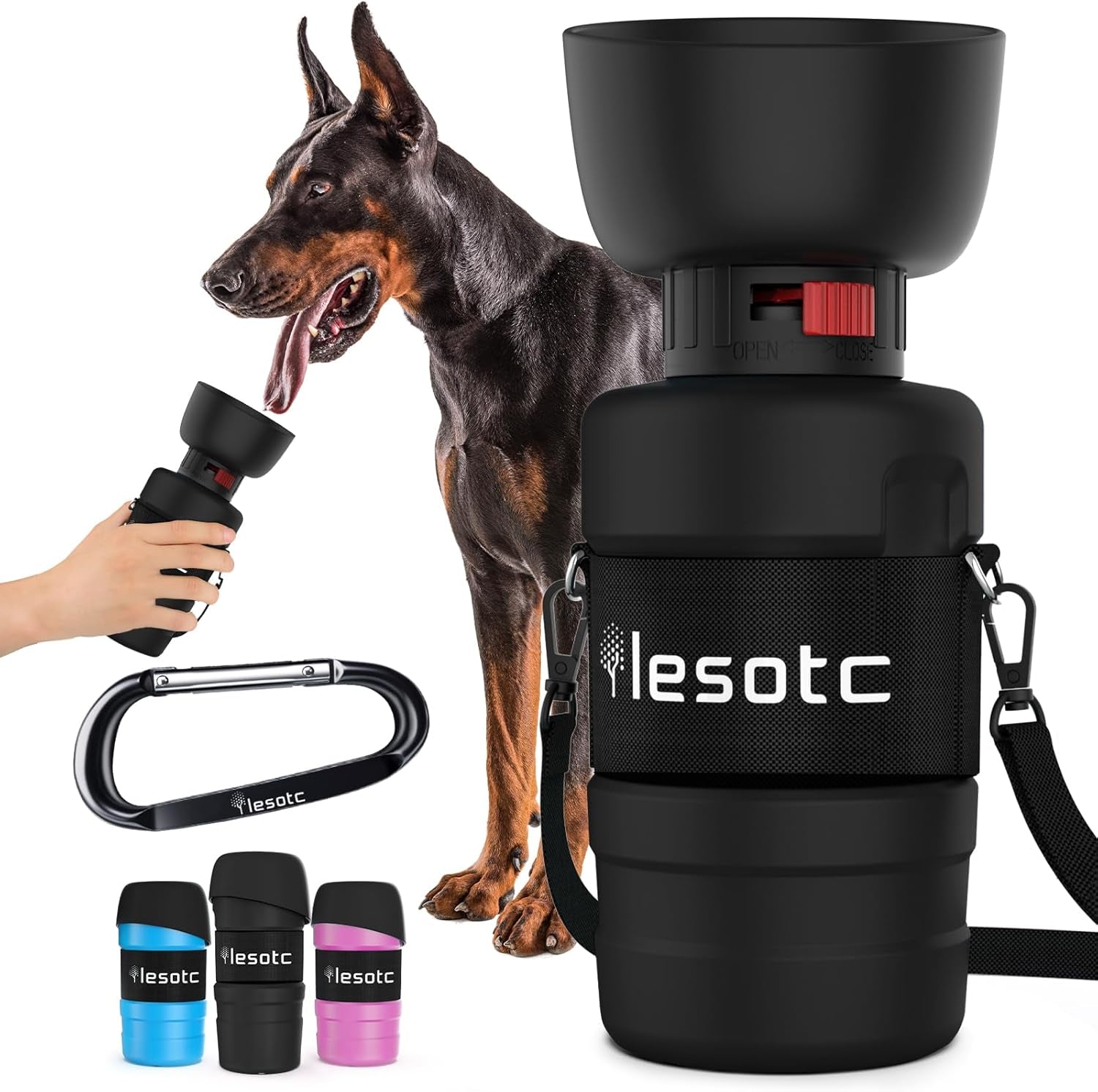 Dog Water Bottle, Portable Water Dispenser with Bowl, Leak Proof Pet Travel Squeeze Bottle, Puppy Essentials Dog Stuff Accessories for Outdoor Walking, Hiking, Camping