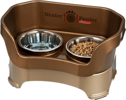 Neater Feeder Deluxe Mess Proof Dog Bowls Elevated for Medium Dogs 19-40 Lbs, Made in USA, No Spill Raised Dog Food Bowl Stand Feeding Station, Food and Water Bowl Set, Grey