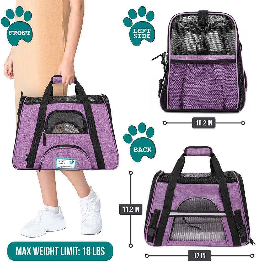 Airline Approved Soft-Sided Pet Carrier - Stylish Heather Purple for Cats & Small Dogs - Perfect Travel Supply for Kittens and Puppies - Ventilated & Comfortable Design