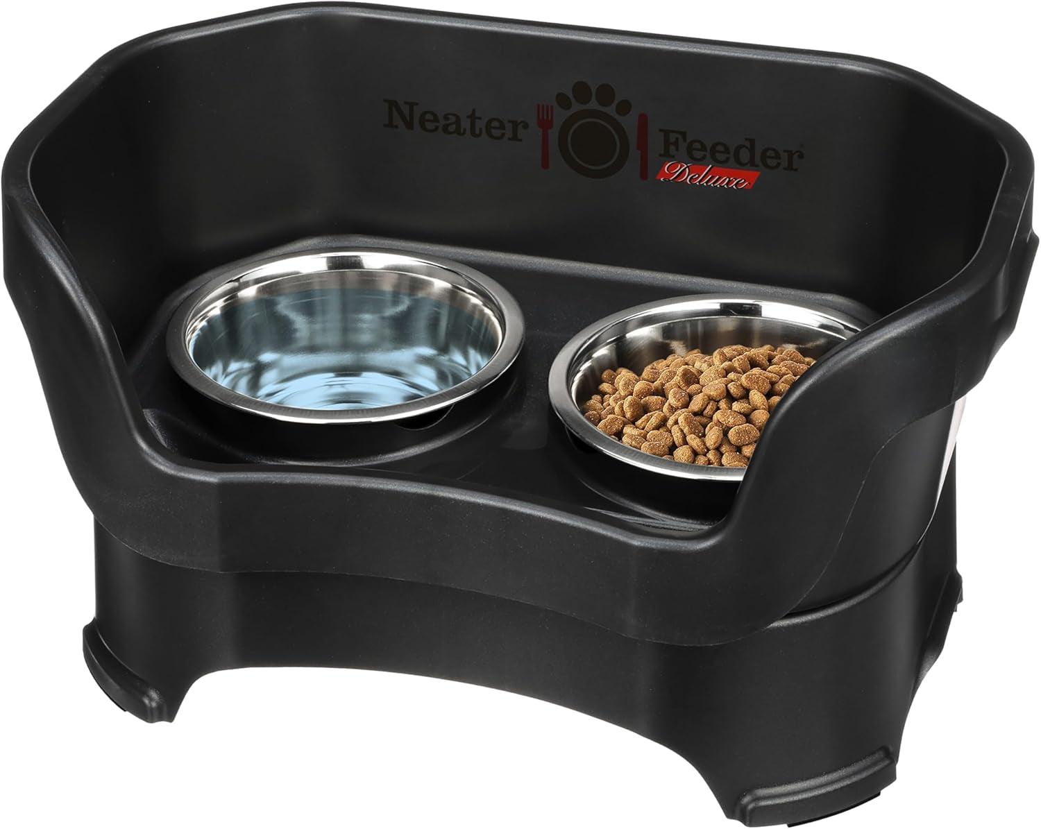 Neater Feeder Deluxe Mess Proof Dog Bowls Elevated for Medium Dogs 19-40 Lbs, Made in USA, No Spill Raised Dog Food Bowl Stand Feeding Station, Food and Water Bowl Set, Grey