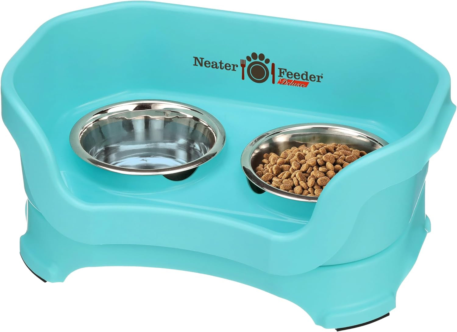 Neater Feeder Deluxe Mess Proof Dog Bowls Elevated for Medium Dogs 19-40 Lbs, Made in USA, No Spill Raised Dog Food Bowl Stand Feeding Station, Food and Water Bowl Set, Grey