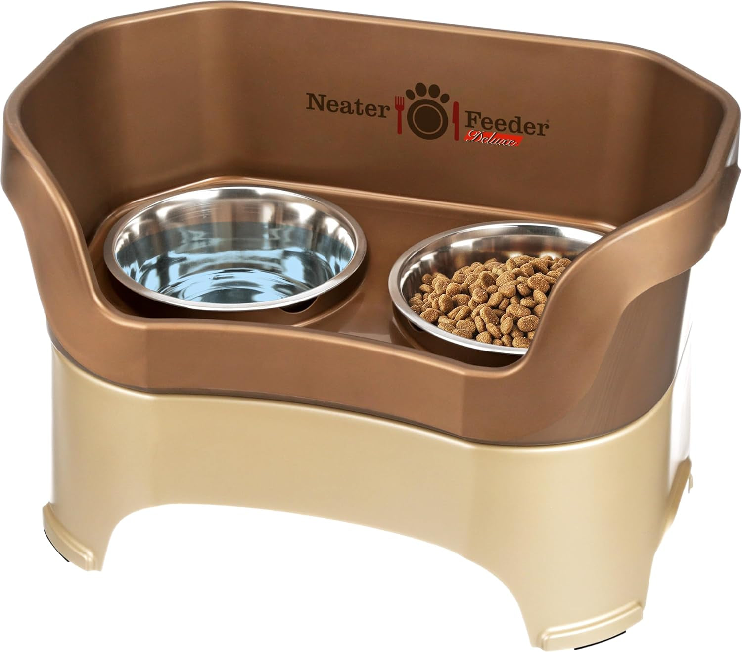 Neater Feeder Deluxe Mess Proof Dog Bowls Elevated for Medium Dogs 19-40 Lbs, Made in USA, No Spill Raised Dog Food Bowl Stand Feeding Station, Food and Water Bowl Set, Grey