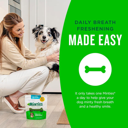 Dental Chews for Dogs, 20 Count, Vet-Recommended Mint-Flavored Treats for Medium Dogs 25-50 Lbs, Dental Bones Clean Teeth, Fight Bad Breath, and Removes Plaque and Tartar