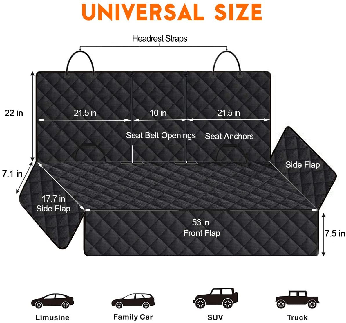 Premium Waterproof Dog Car Seat Cover - Universal Fit for Cars, Trucks & SUVs, Non-Slip Back Seat Protector with Middle Armrest Access - Stylish Black Design