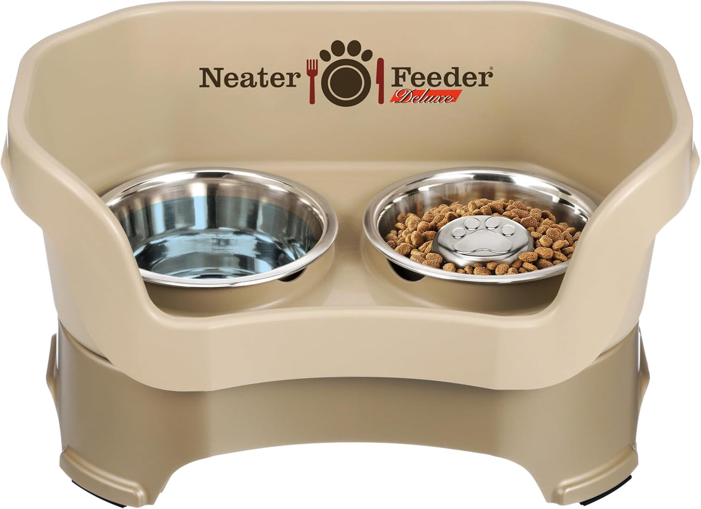 Neater Feeder Deluxe Mess Proof Dog Bowls Elevated for Medium Dogs 19-40 Lbs, Made in USA, No Spill Raised Dog Food Bowl Stand Feeding Station, Food and Water Bowl Set, Grey
