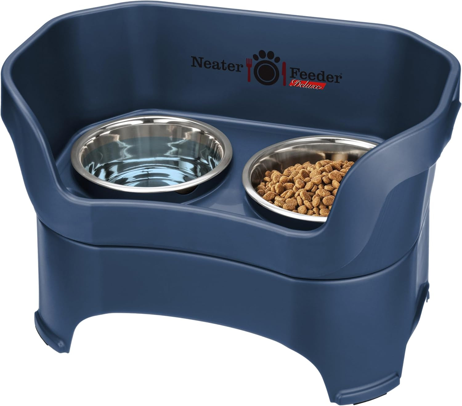 Neater Feeder Deluxe Mess Proof Dog Bowls Elevated for Medium Dogs 19-40 Lbs, Made in USA, No Spill Raised Dog Food Bowl Stand Feeding Station, Food and Water Bowl Set, Grey