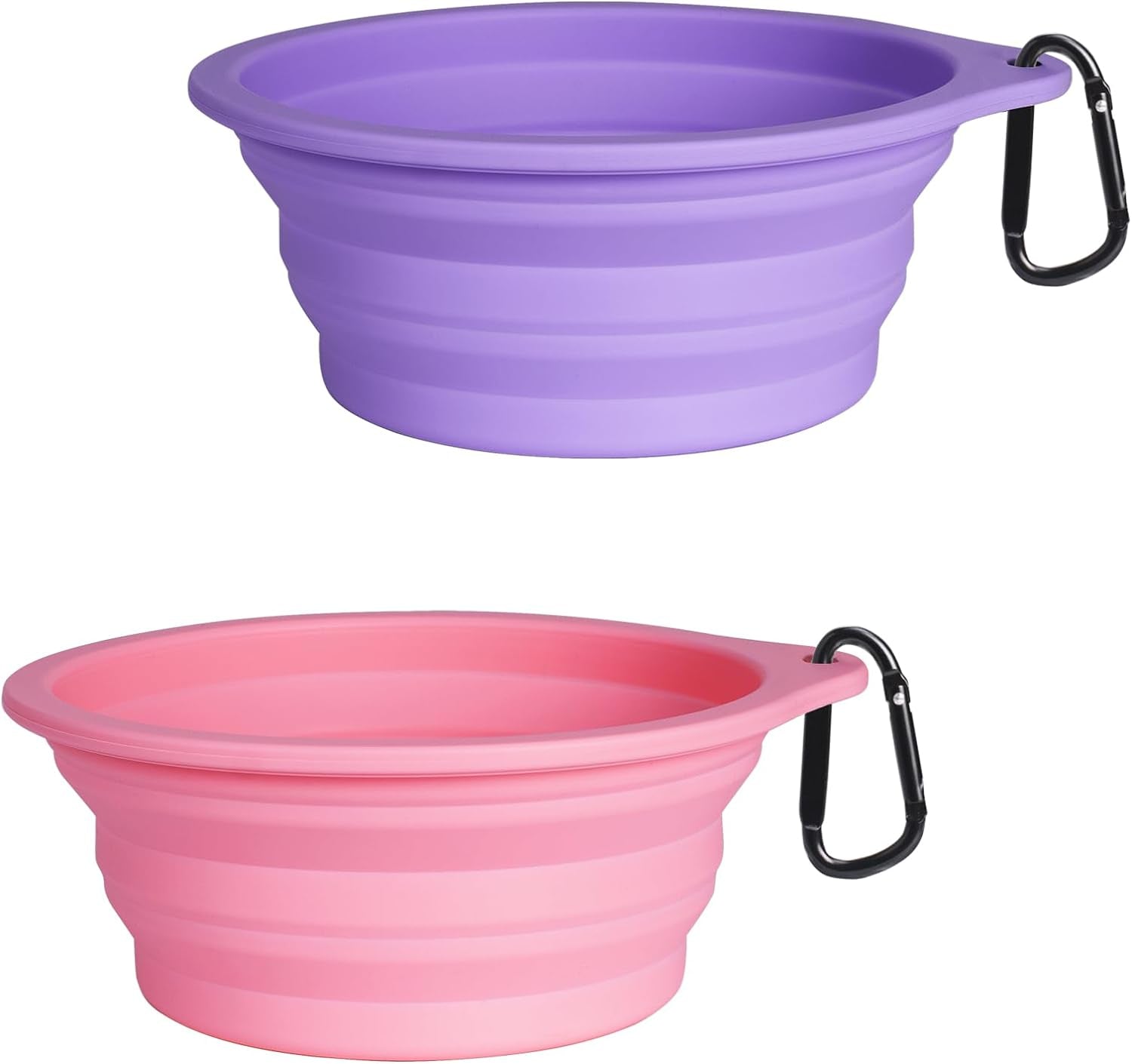 2-Pack Silicone Collapsible Dog Bowls, BPA Free Dishwasher Safe, Portable Foldable Expandable Travel Bowl, Food Water Feeding Cup Dish for Dogs Cats with 2 Carabiners (Army Green, Blue)