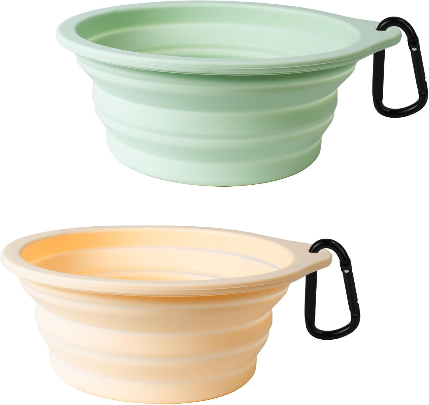 2-Pack Silicone Collapsible Dog Bowls, BPA Free Dishwasher Safe, Portable Foldable Expandable Travel Bowl, Food Water Feeding Cup Dish for Dogs Cats with 2 Carabiners (Army Green, Blue)