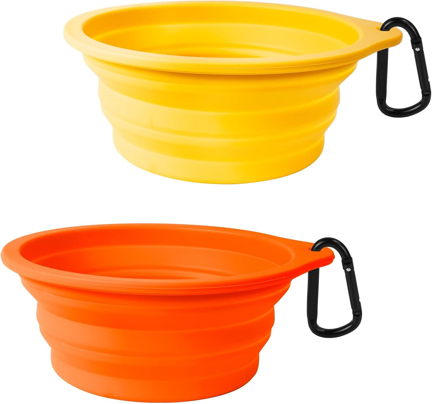 2-Pack Silicone Collapsible Dog Bowls, BPA Free Dishwasher Safe, Portable Foldable Expandable Travel Bowl, Food Water Feeding Cup Dish for Dogs Cats with 2 Carabiners (Army Green, Blue)
