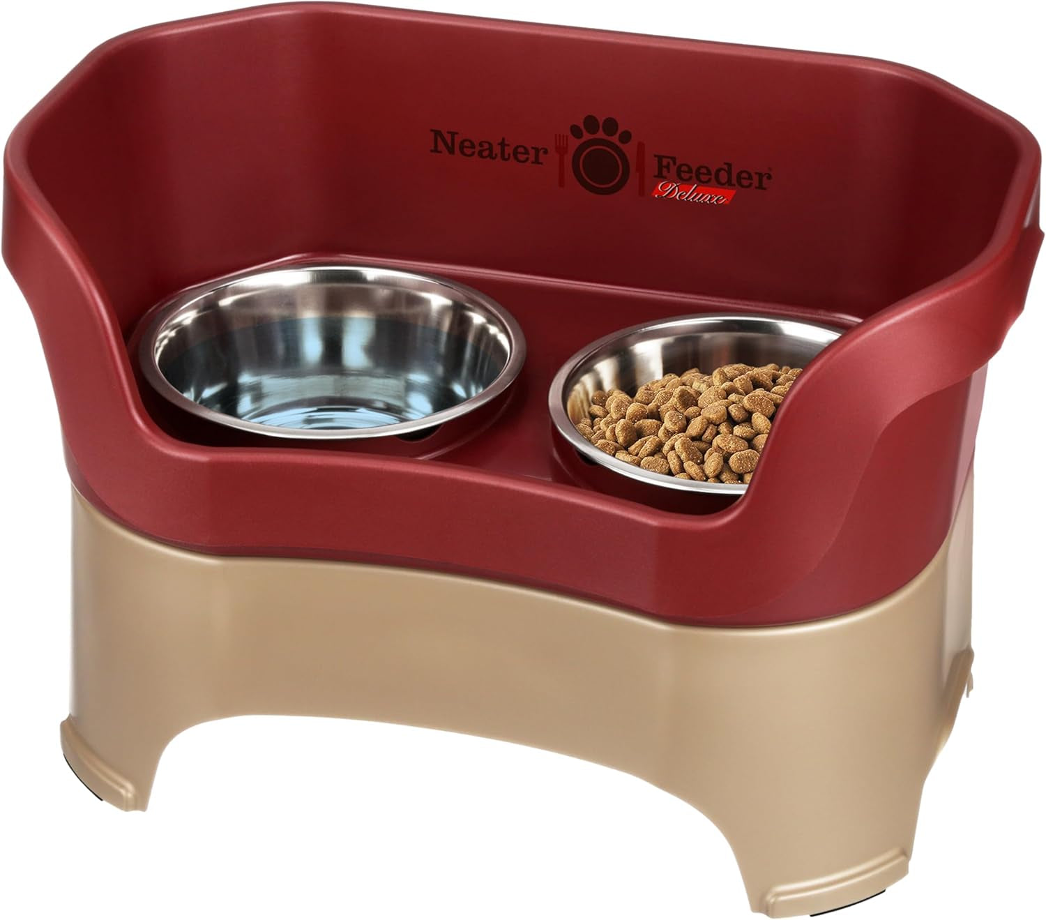 Neater Feeder Deluxe Mess Proof Dog Bowls Elevated for Medium Dogs 19-40 Lbs, Made in USA, No Spill Raised Dog Food Bowl Stand Feeding Station, Food and Water Bowl Set, Grey