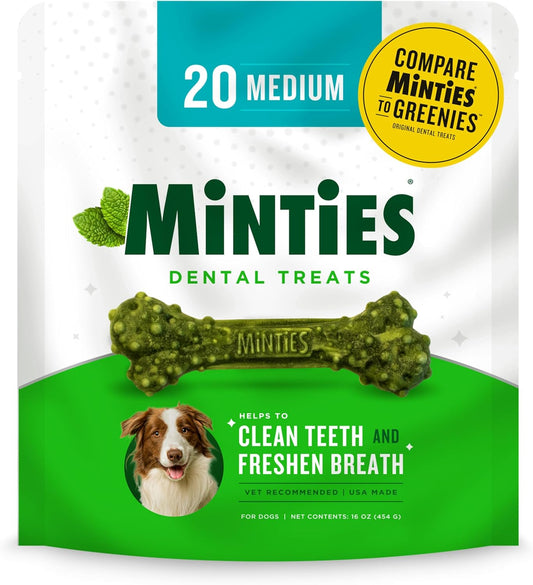 Dental Chews for Dogs, 20 Count, Vet-Recommended Mint-Flavored Treats for Medium Dogs 25-50 Lbs, Dental Bones Clean Teeth, Fight Bad Breath, and Removes Plaque and Tartar