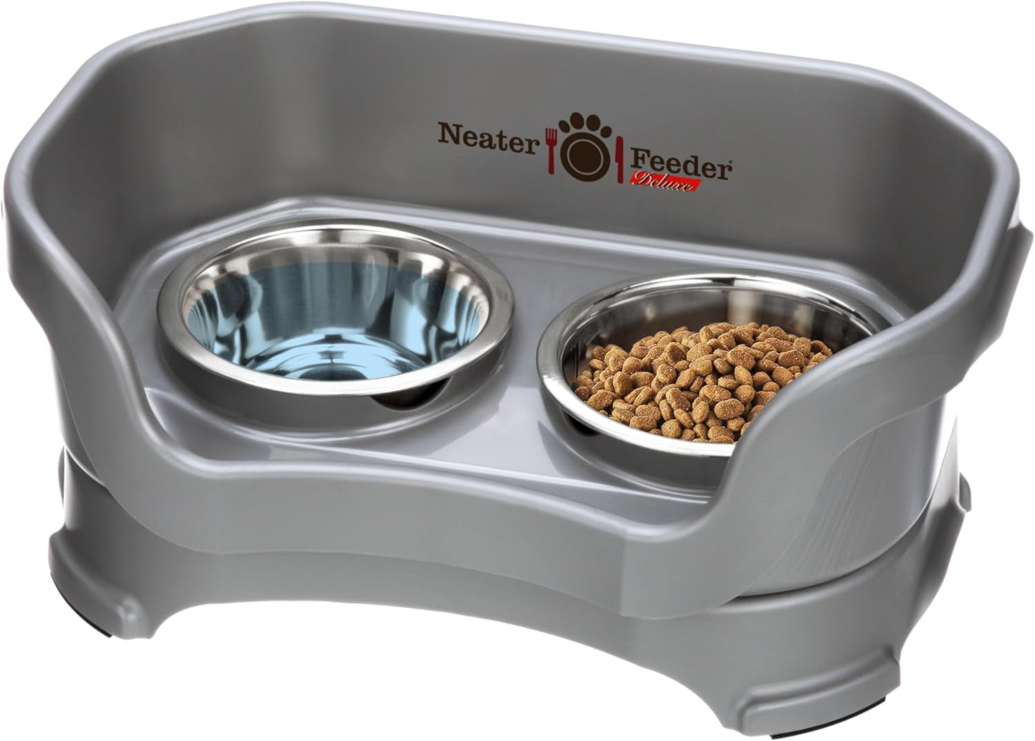 Neater Feeder Deluxe Mess Proof Dog Bowls Elevated for Medium Dogs 19-40 Lbs, Made in USA, No Spill Raised Dog Food Bowl Stand Feeding Station, Food and Water Bowl Set, Grey