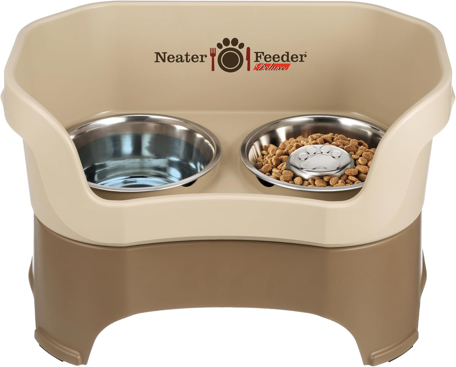 Neater Feeder Deluxe Mess Proof Dog Bowls Elevated for Medium Dogs 19-40 Lbs, Made in USA, No Spill Raised Dog Food Bowl Stand Feeding Station, Food and Water Bowl Set, Grey