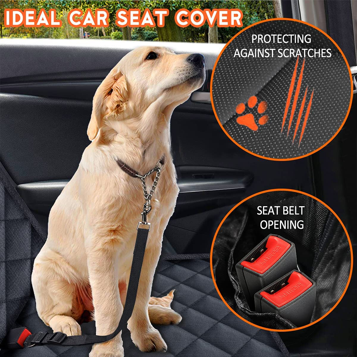Premium Waterproof Dog Car Seat Cover - Universal Fit for Cars, Trucks & SUVs, Non-Slip Back Seat Protector with Middle Armrest Access - Stylish Black Design