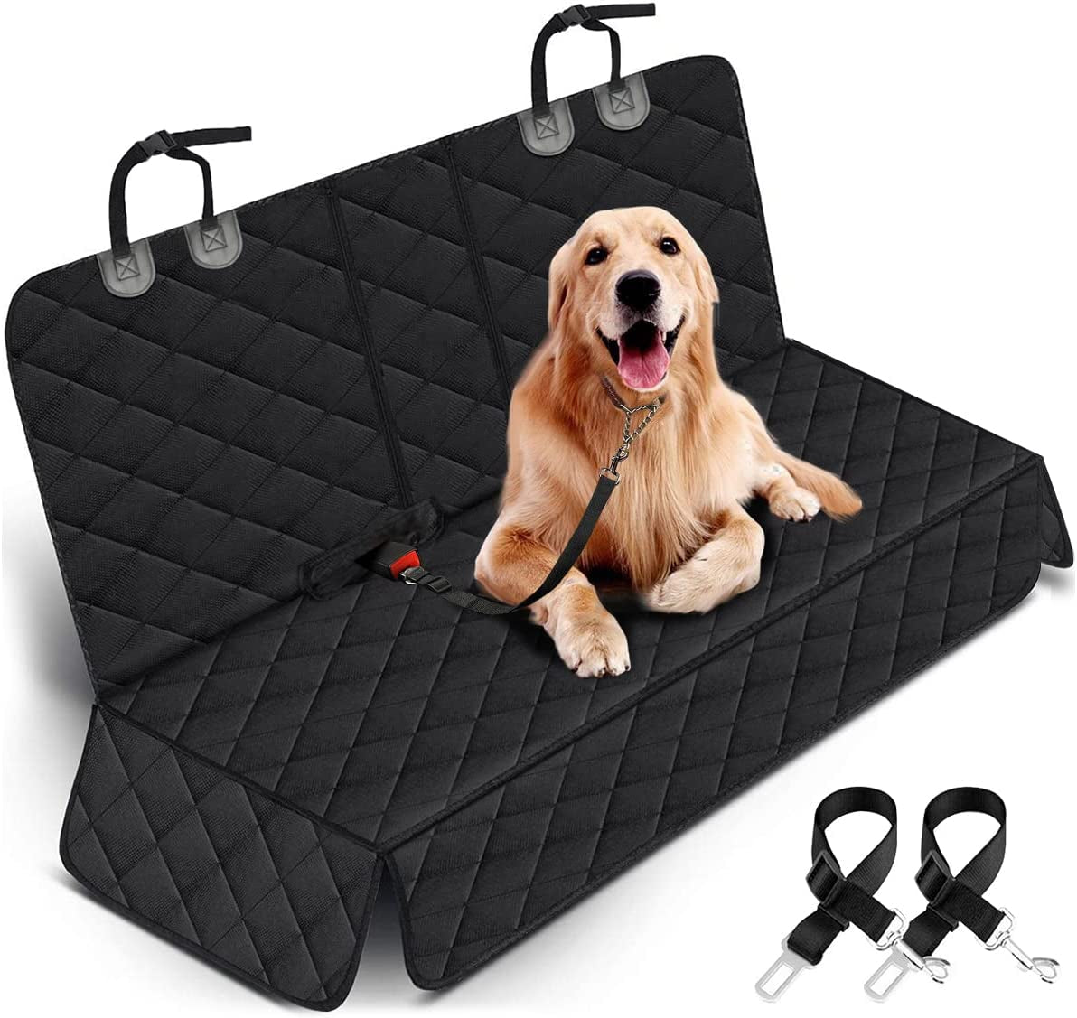 Premium Waterproof Dog Car Seat Cover - Universal Fit for Cars, Trucks & SUVs, Non-Slip Back Seat Protector with Middle Armrest Access - Stylish Black Design