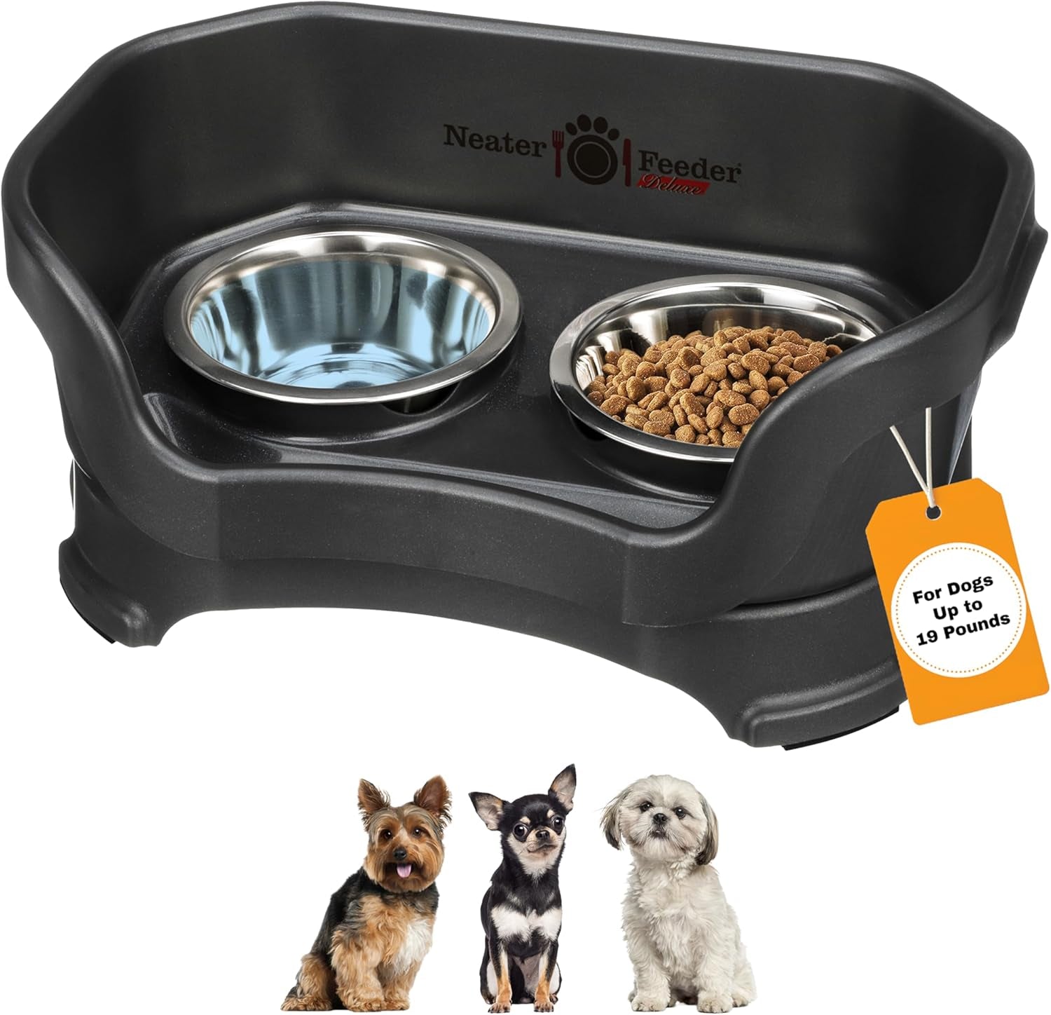 Neater Feeder Deluxe Mess Proof Dog Bowls Elevated for Medium Dogs 19-40 Lbs, Made in USA, No Spill Raised Dog Food Bowl Stand Feeding Station, Food and Water Bowl Set, Grey