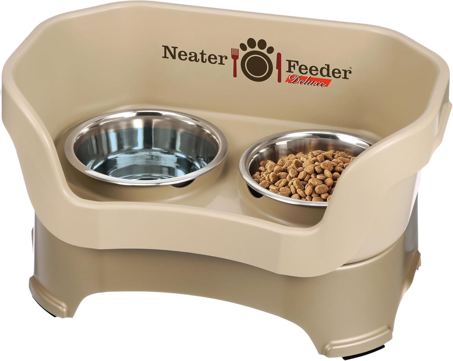 Neater Feeder Deluxe Mess Proof Dog Bowls Elevated for Medium Dogs 19-40 Lbs, Made in USA, No Spill Raised Dog Food Bowl Stand Feeding Station, Food and Water Bowl Set, Grey