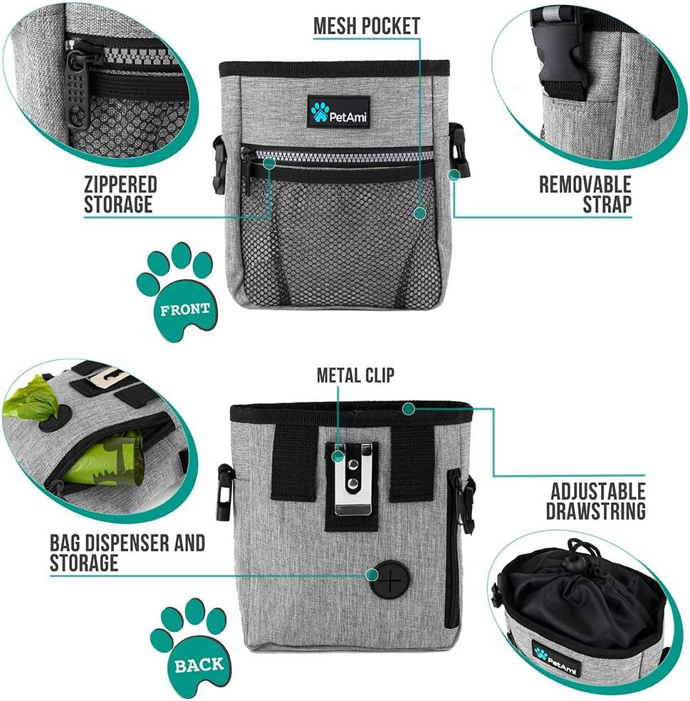 Ultimate  Dog Treat Pouch – Versatile Training & Walking Bag with Poop Bag Dispenser – 3 Ways to Wear (Heather Gray)