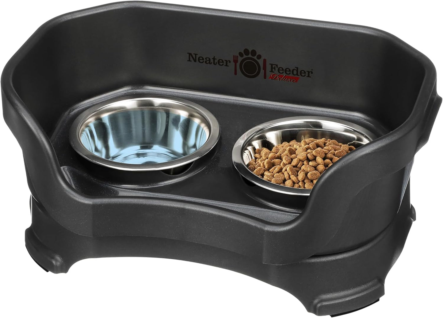 Neater Feeder Deluxe Mess Proof Dog Bowls Elevated for Medium Dogs 19-40 Lbs, Made in USA, No Spill Raised Dog Food Bowl Stand Feeding Station, Food and Water Bowl Set, Grey