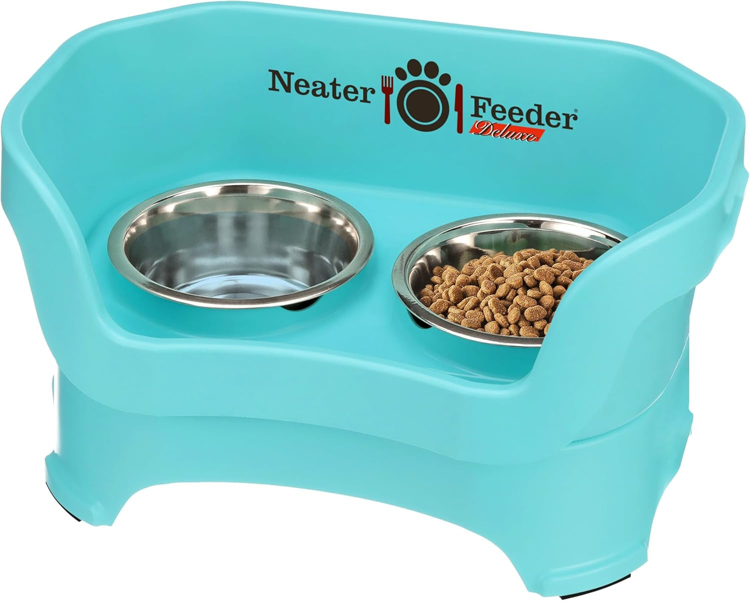 Neater Feeder Deluxe Mess Proof Dog Bowls Elevated for Medium Dogs 19-40 Lbs, Made in USA, No Spill Raised Dog Food Bowl Stand Feeding Station, Food and Water Bowl Set, Grey