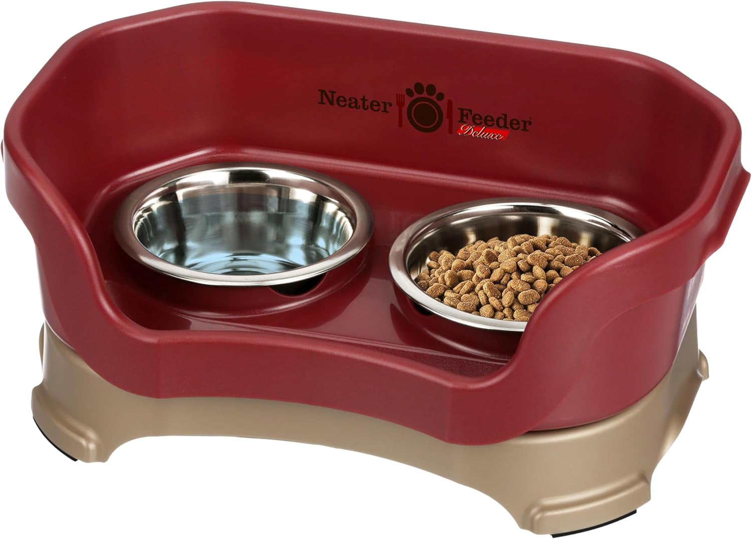 Neater Feeder Deluxe Mess Proof Dog Bowls Elevated for Medium Dogs 19-40 Lbs, Made in USA, No Spill Raised Dog Food Bowl Stand Feeding Station, Food and Water Bowl Set, Grey