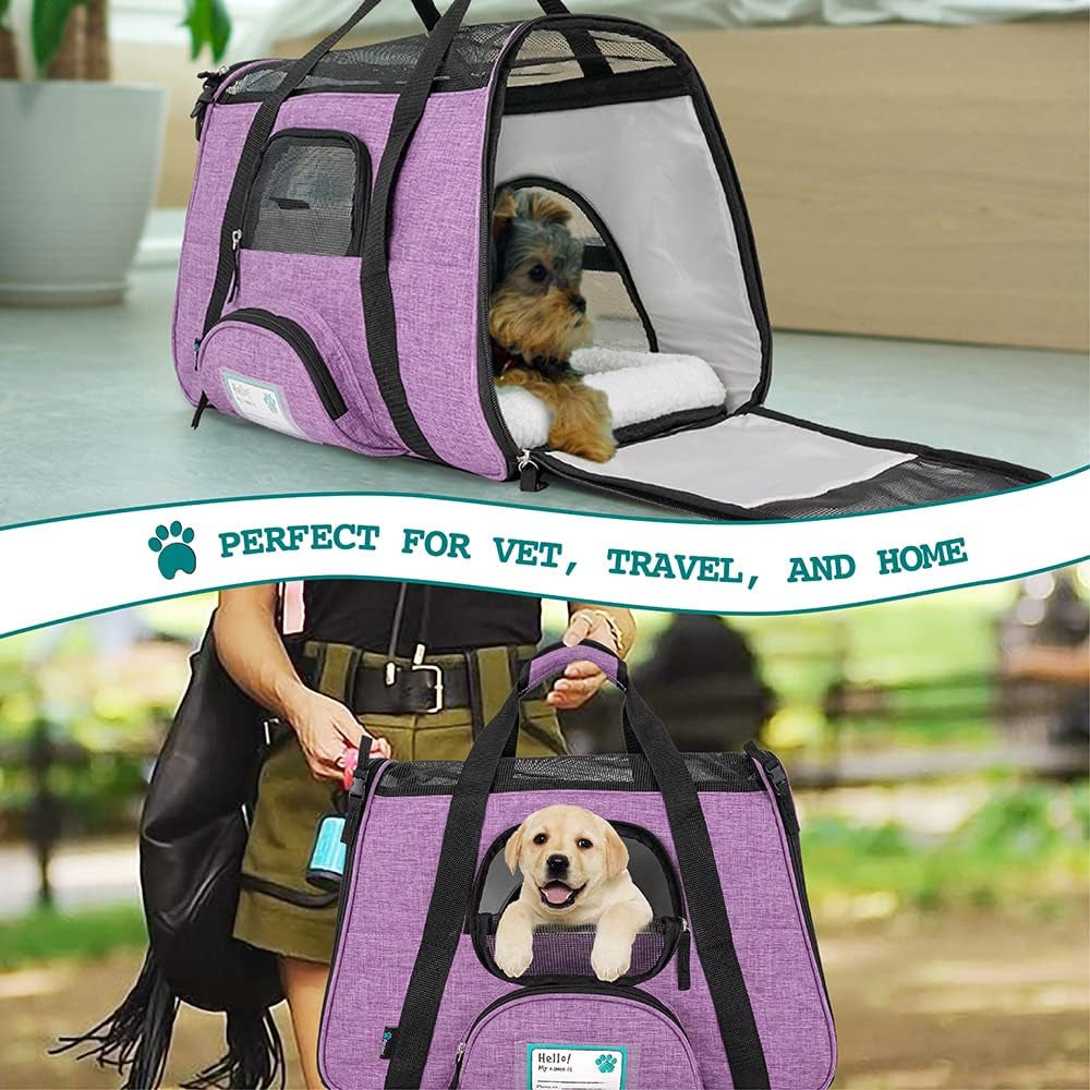 Airline Approved Soft-Sided Pet Carrier - Stylish Heather Purple for Cats & Small Dogs - Perfect Travel Supply for Kittens and Puppies - Ventilated & Comfortable Design