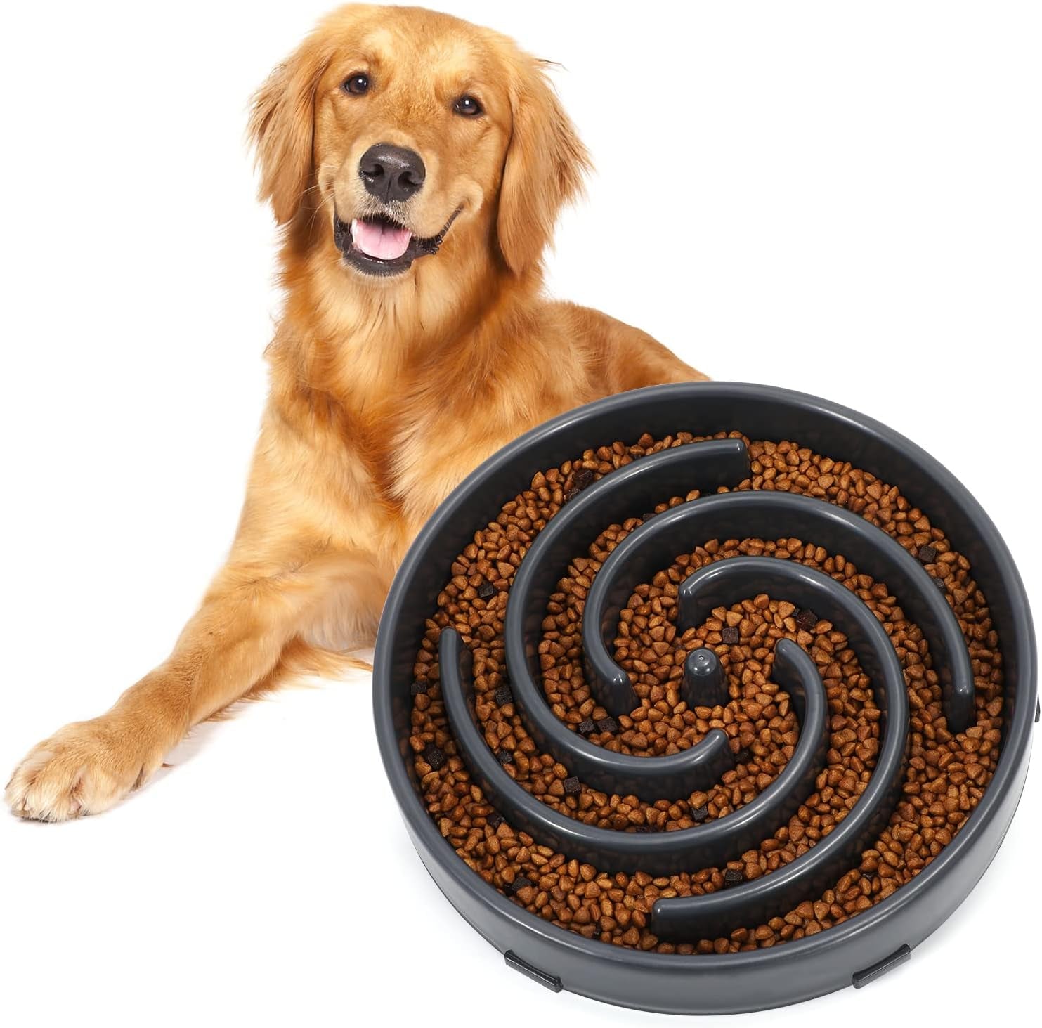 Slow Feeder Large Dog Bowls for Large Medium Dog Non Slip Maze Puzzle Bowl Pet Slower Food Feeding Dishes Interactive Bloat Stop Dog Bowl Preventing Choking Healthy Dog Bowl, Light Gray