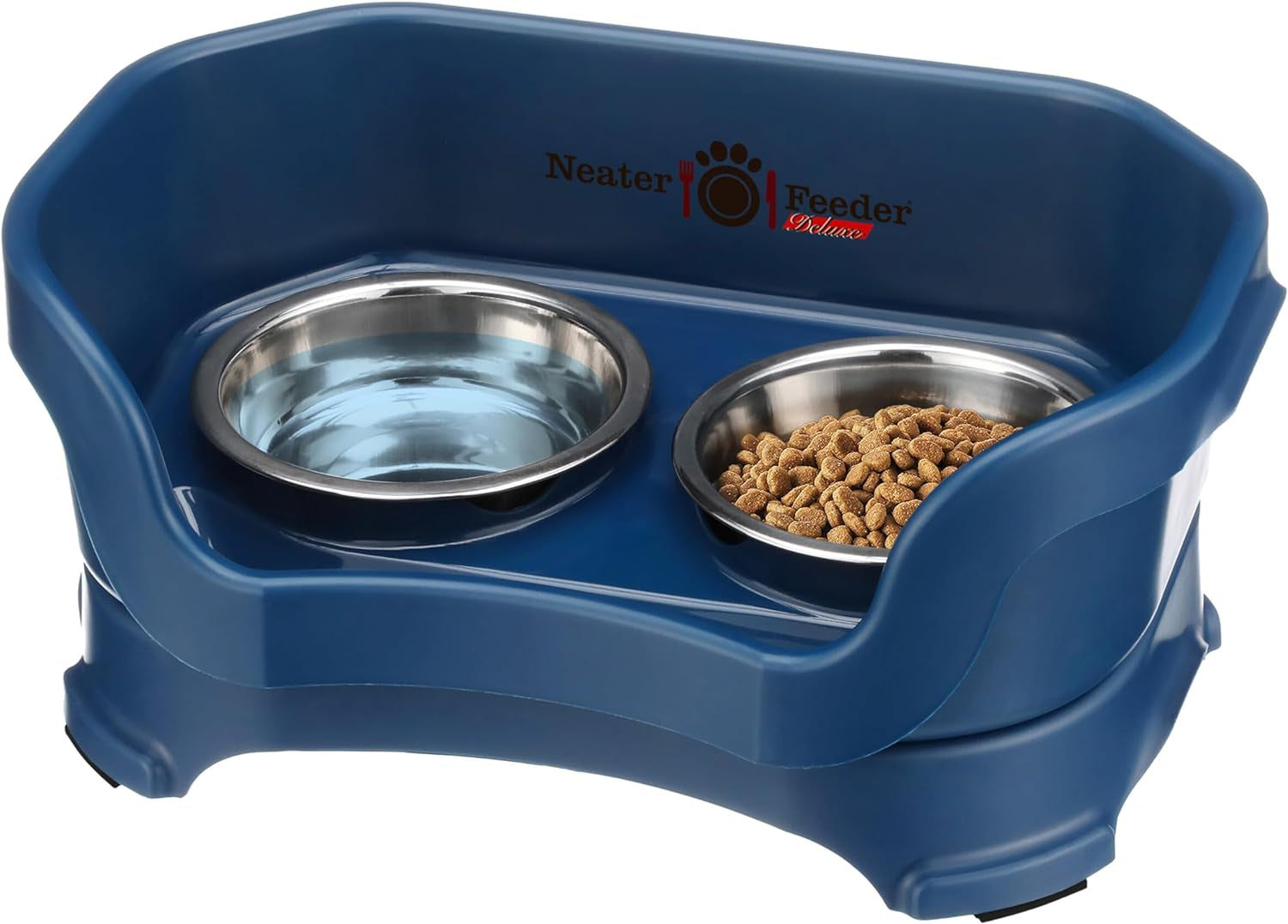 Neater Feeder Deluxe Mess Proof Dog Bowls Elevated for Medium Dogs 19-40 Lbs, Made in USA, No Spill Raised Dog Food Bowl Stand Feeding Station, Food and Water Bowl Set, Grey
