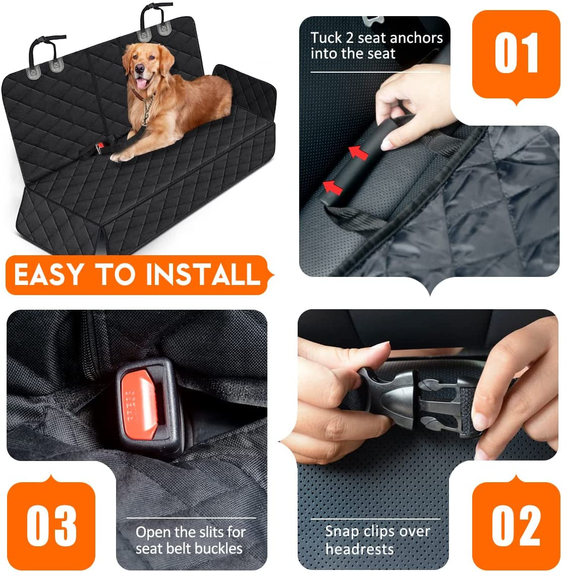 Premium Waterproof Dog Car Seat Cover - Universal Fit for Cars, Trucks & SUVs, Non-Slip Back Seat Protector with Middle Armrest Access - Stylish Black Design